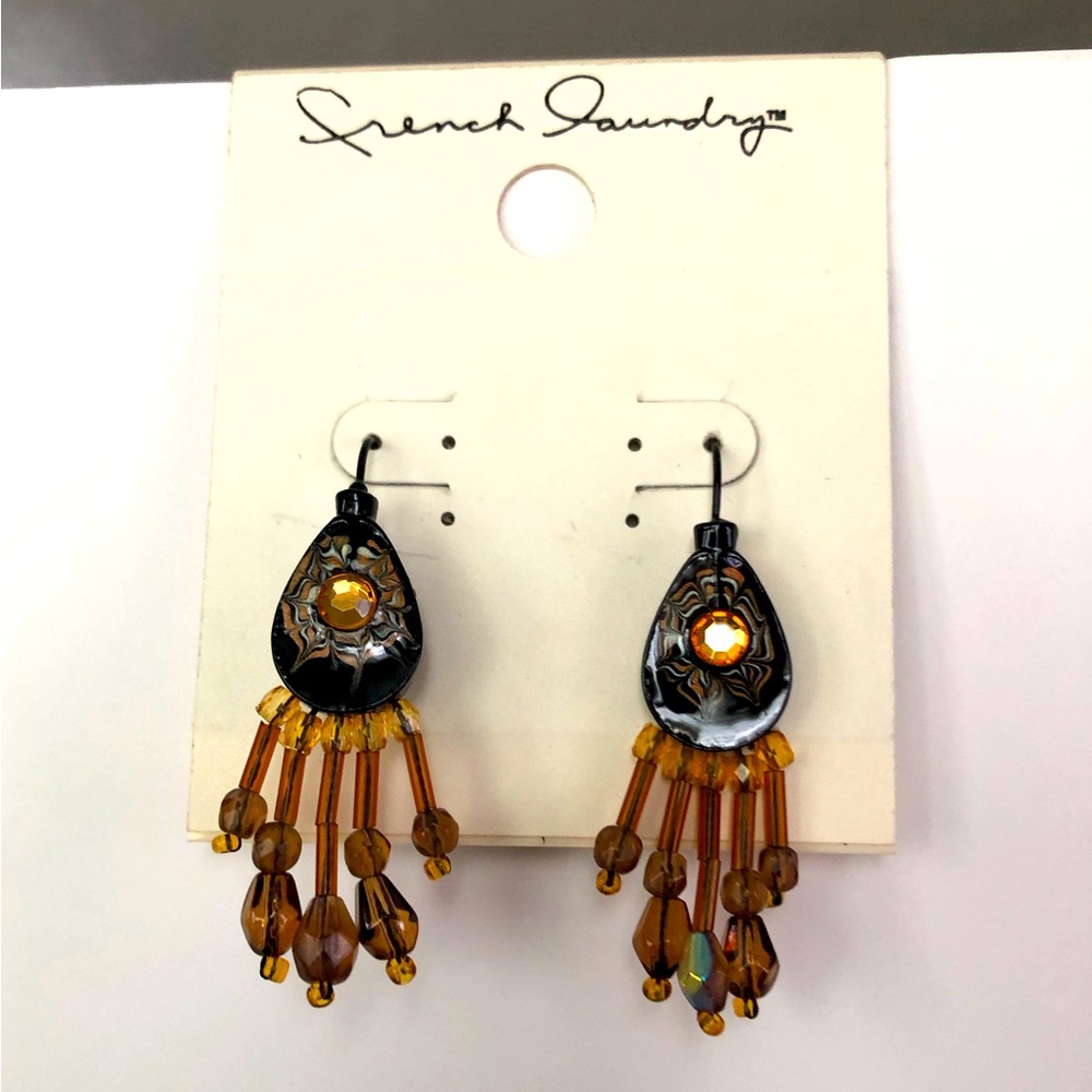 French Laundry Amber Beaded Teardrop Dangle Earrings